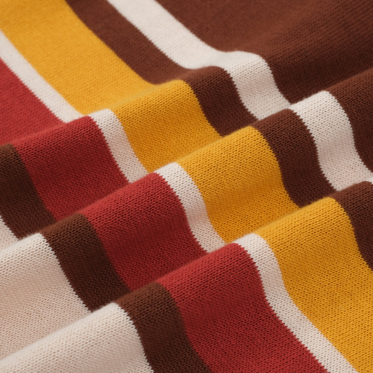 Men’s Cream Knit Short Sleeve Polo Shirt With Horizontal Stripe Pattern And Zip Collar