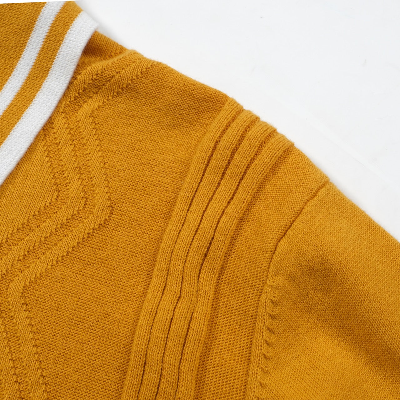 Men’s Mustard Knit Short Sleeve Polo Shirt With Textured Pattern And Contrast Trim