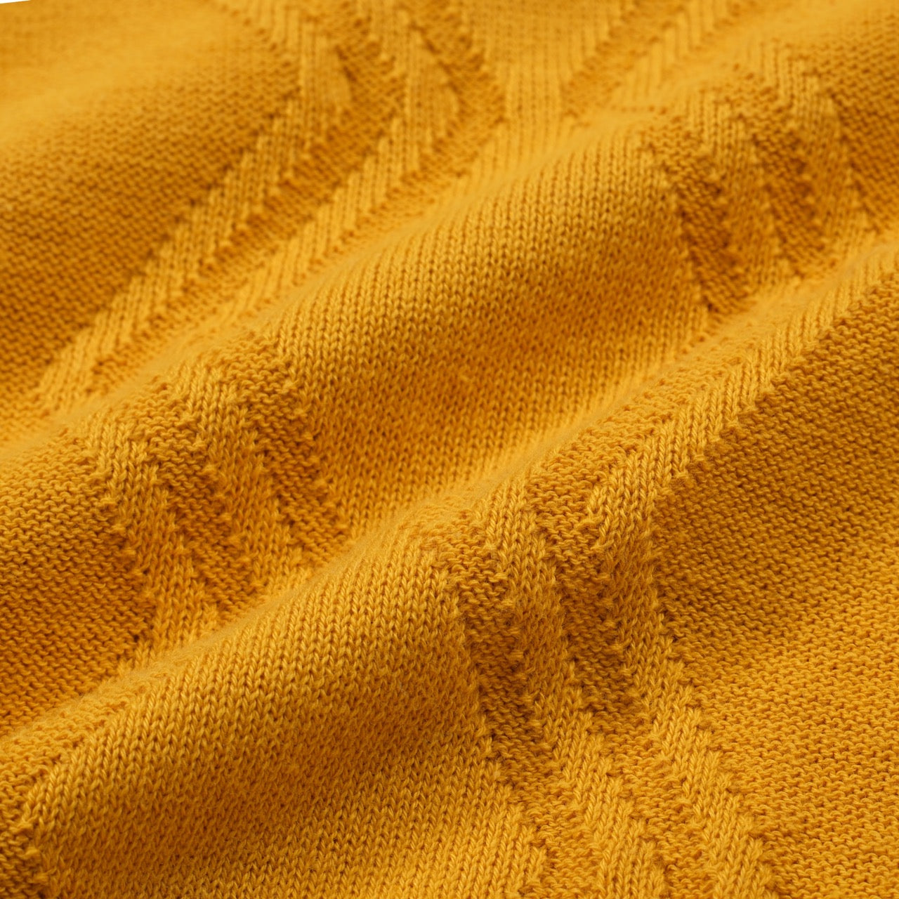 Men’s Mustard Knit Short Sleeve Polo Shirt With Textured Pattern And Contrast Trim