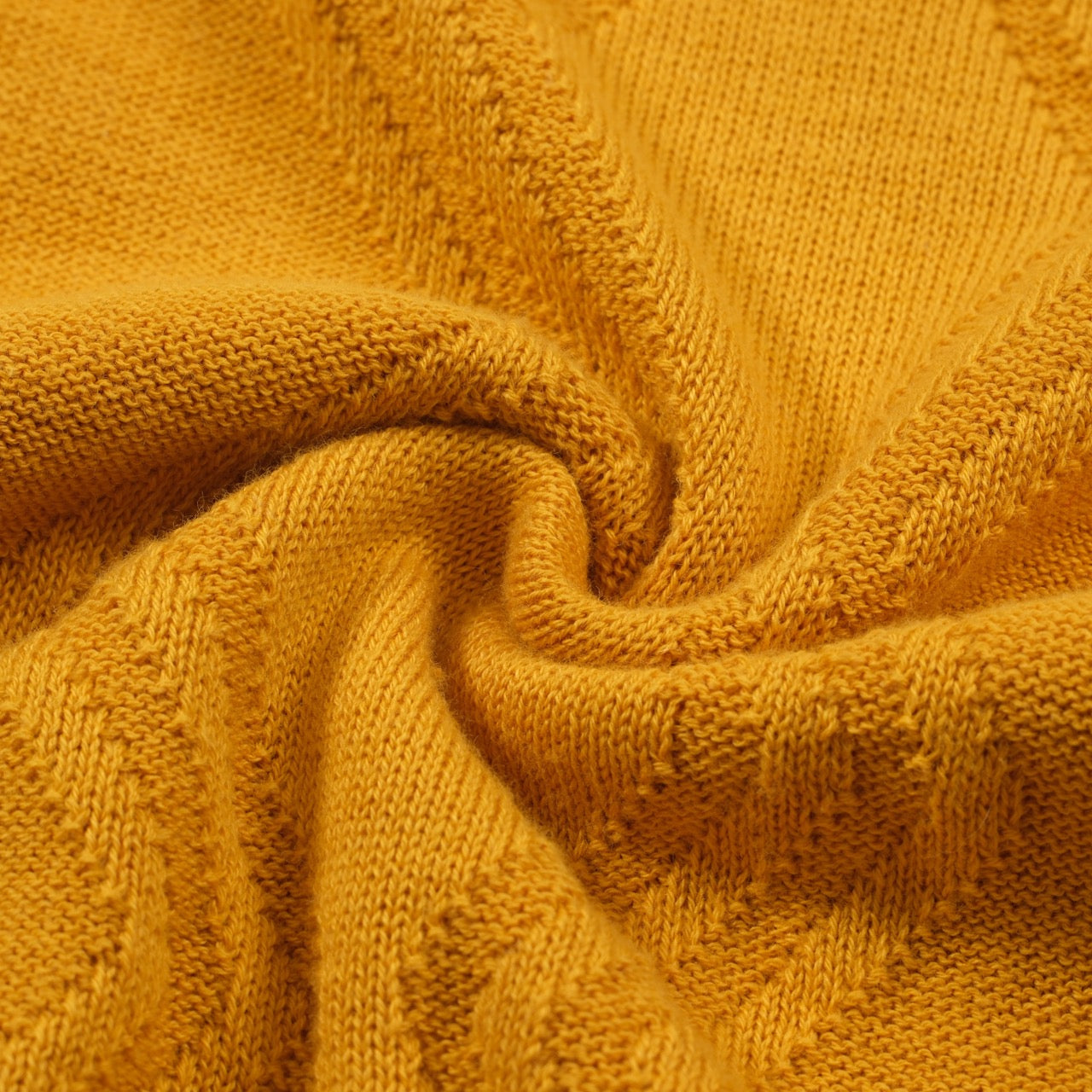 Men’s Mustard Knit Short Sleeve Polo Shirt With Textured Pattern And Contrast Trim