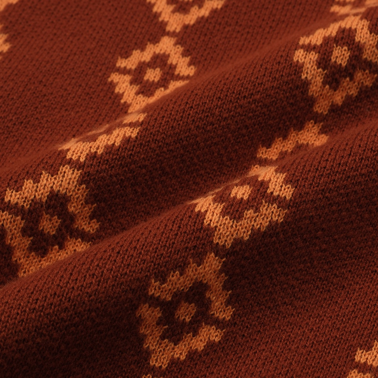 Men’s Brown Knit Short Sleeve Polo Shirt With Geometric Pattern