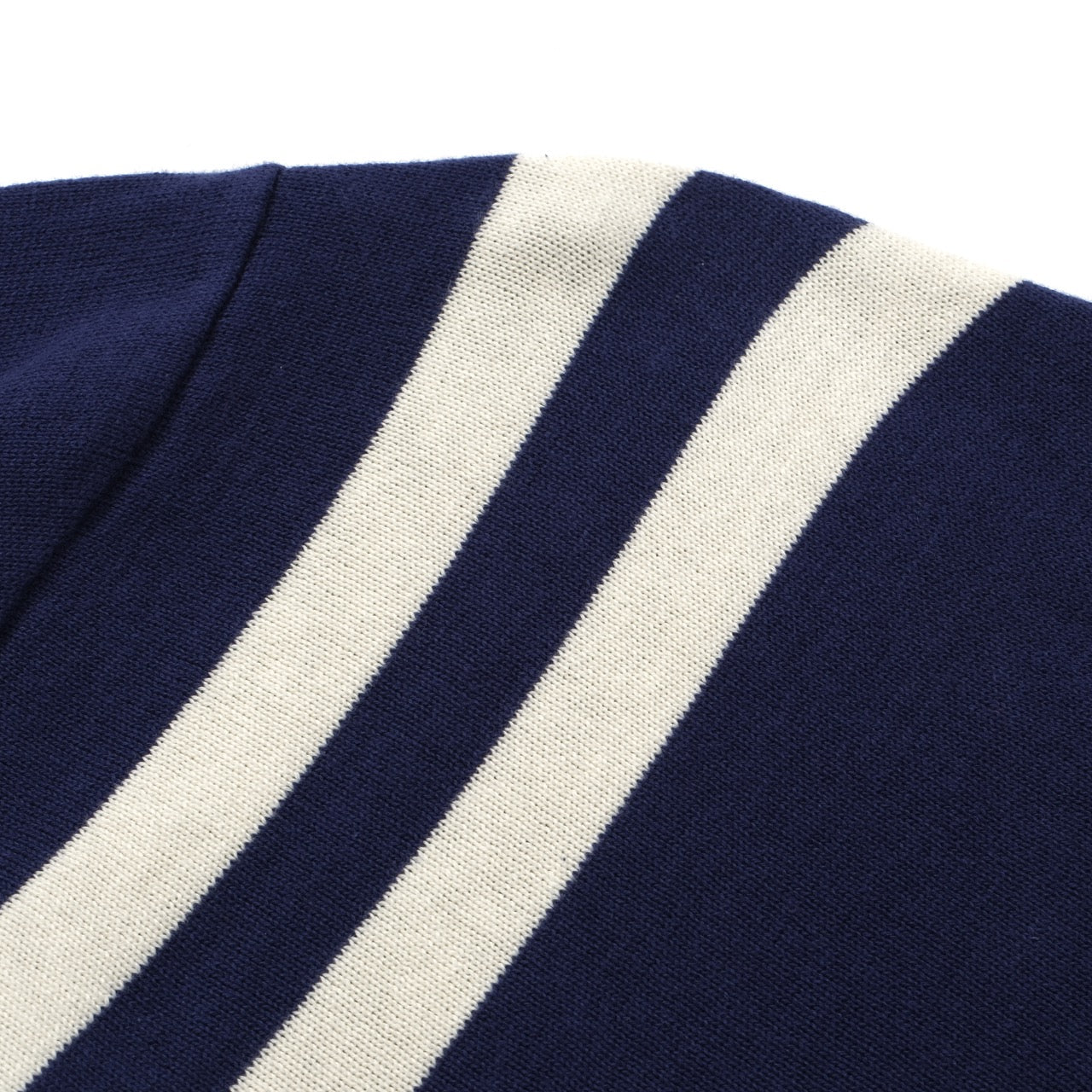 Men’s Navy Knitted Short Sleeve Shirt With Vertical Contrast Stripe