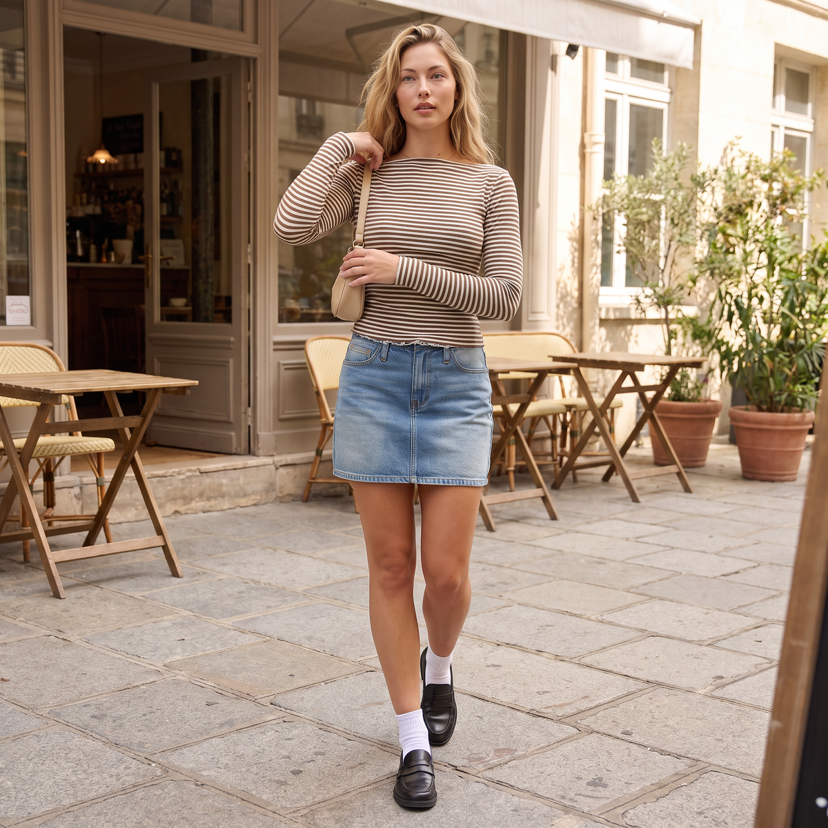 Olivara gestreepte top met boothals