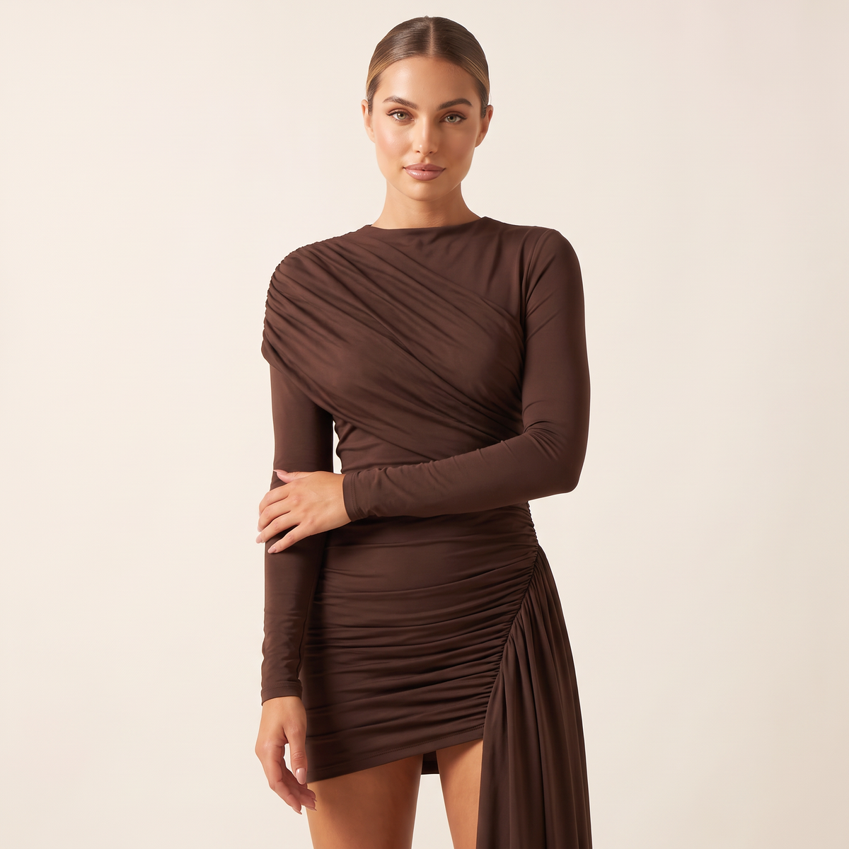 Ophira geplooide minijurk met drapering