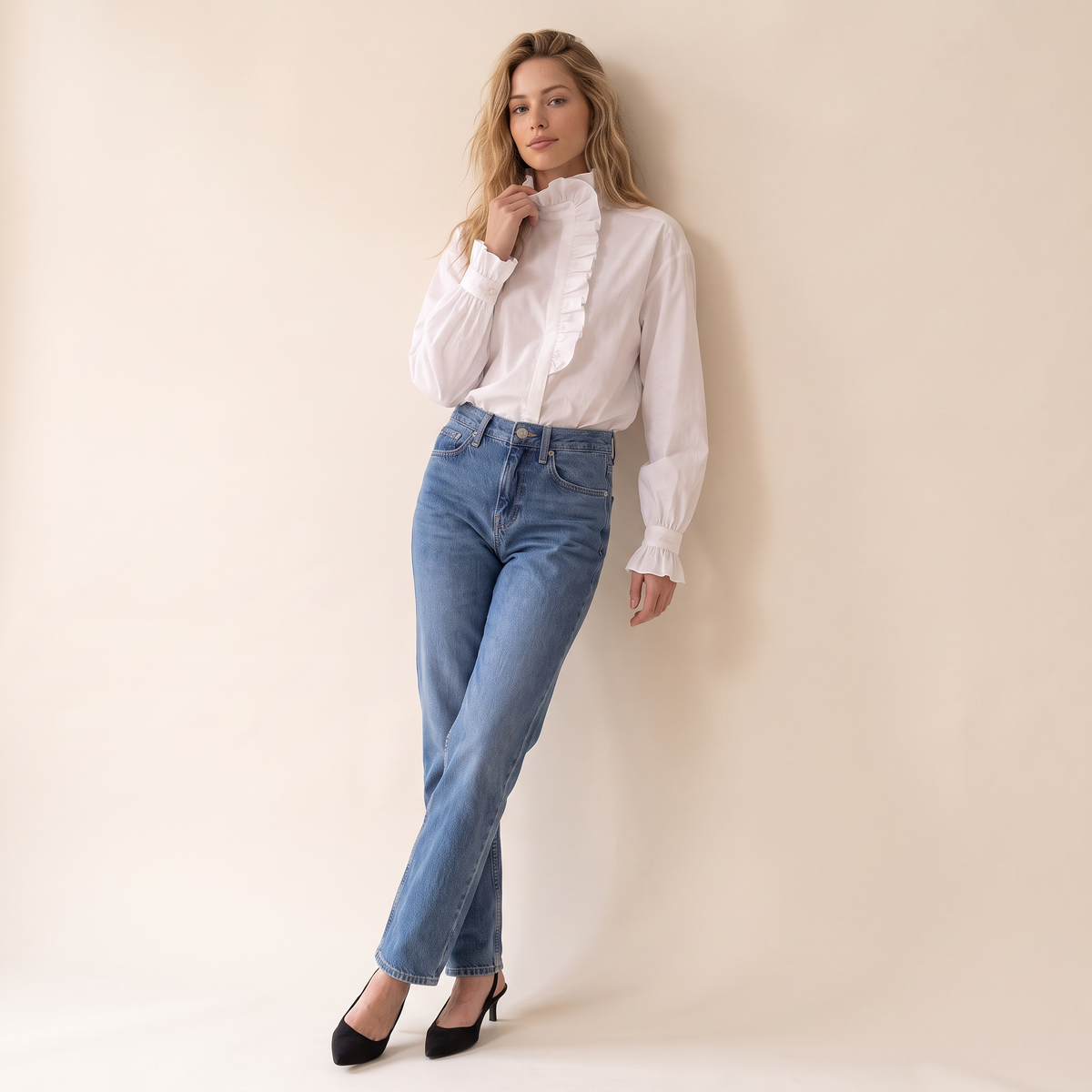 Orlisse katoenen blouse met rucheskraag