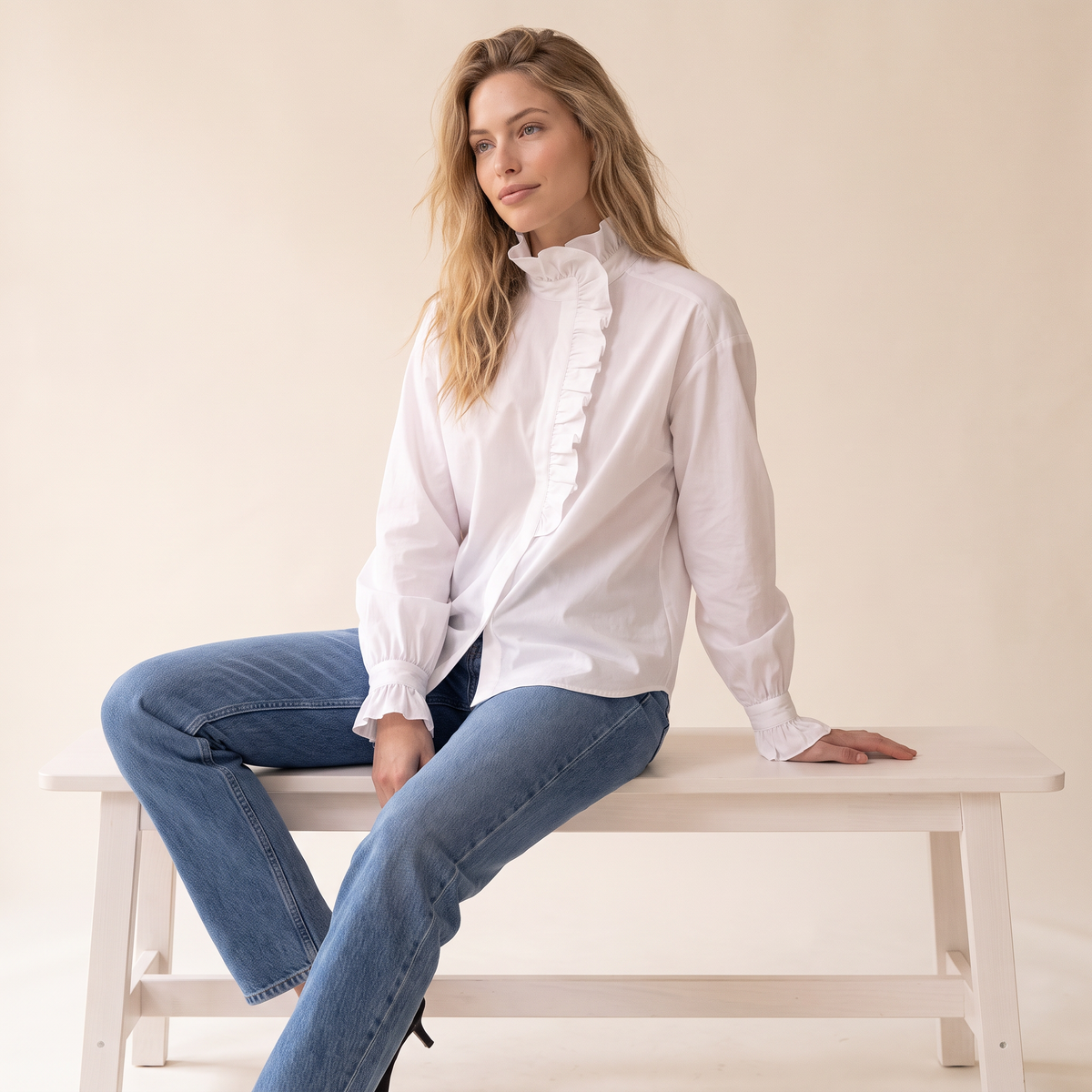Orlisse katoenen blouse met rucheskraag