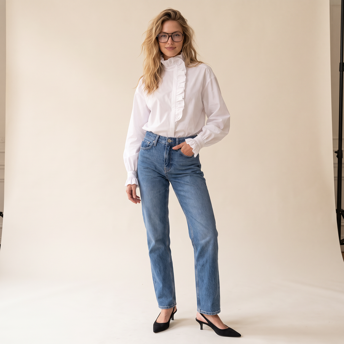 Orlisse katoenen blouse met rucheskraag