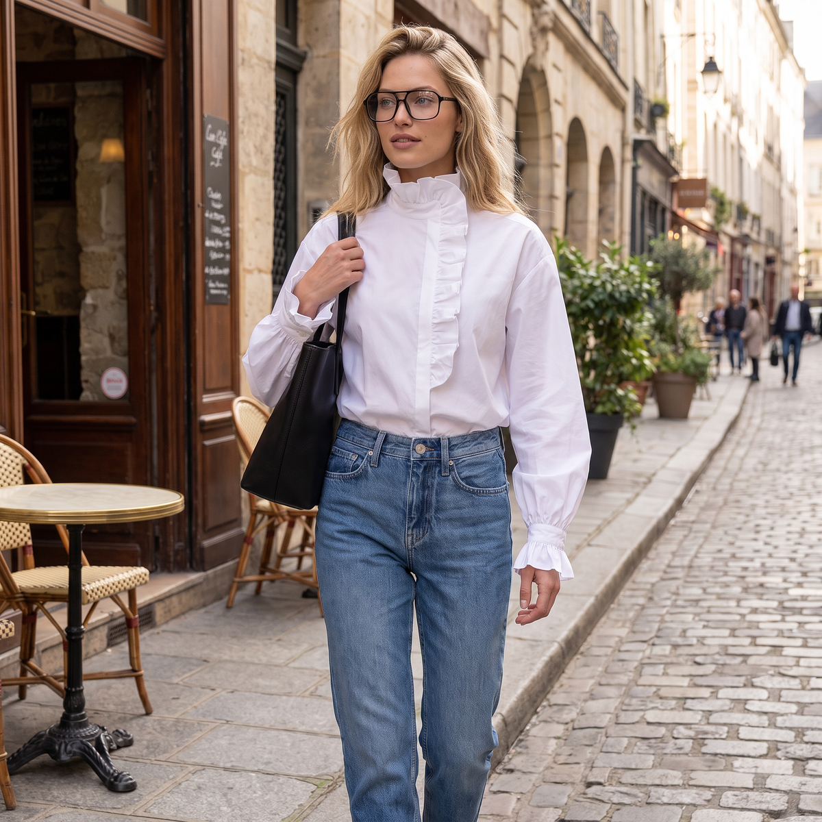 Orlisse katoenen blouse met rucheskraag