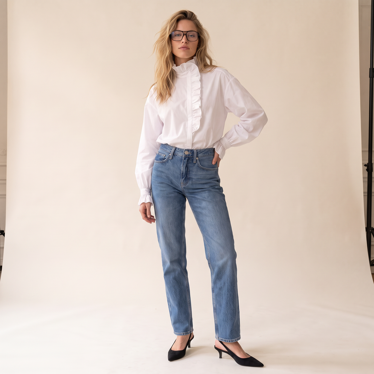 Orlisse katoenen blouse met rucheskraag