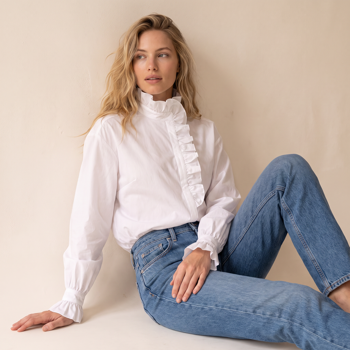 Orlisse katoenen blouse met rucheskraag