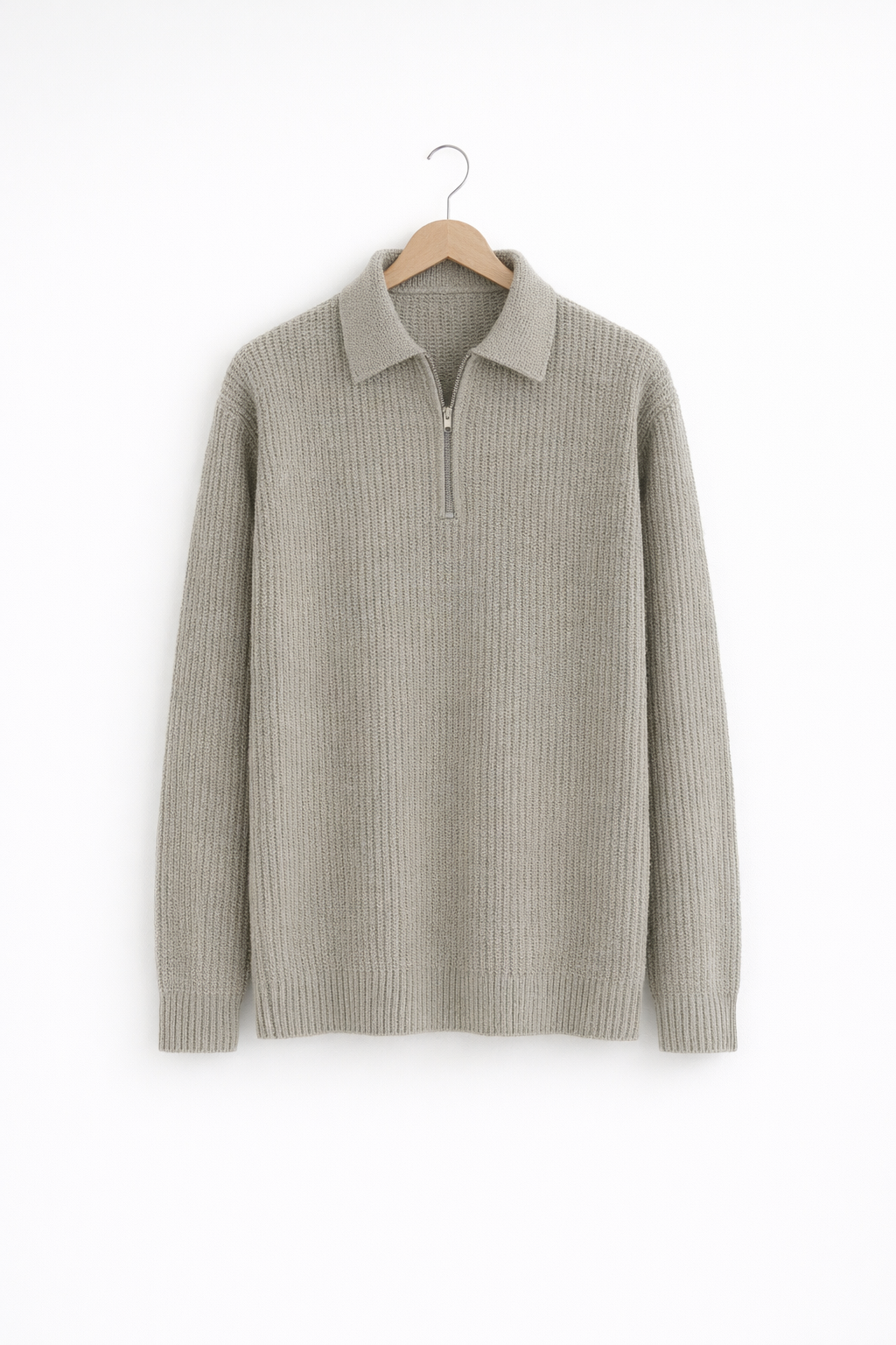 Rib Knit Half-Zip Collared Sweater
