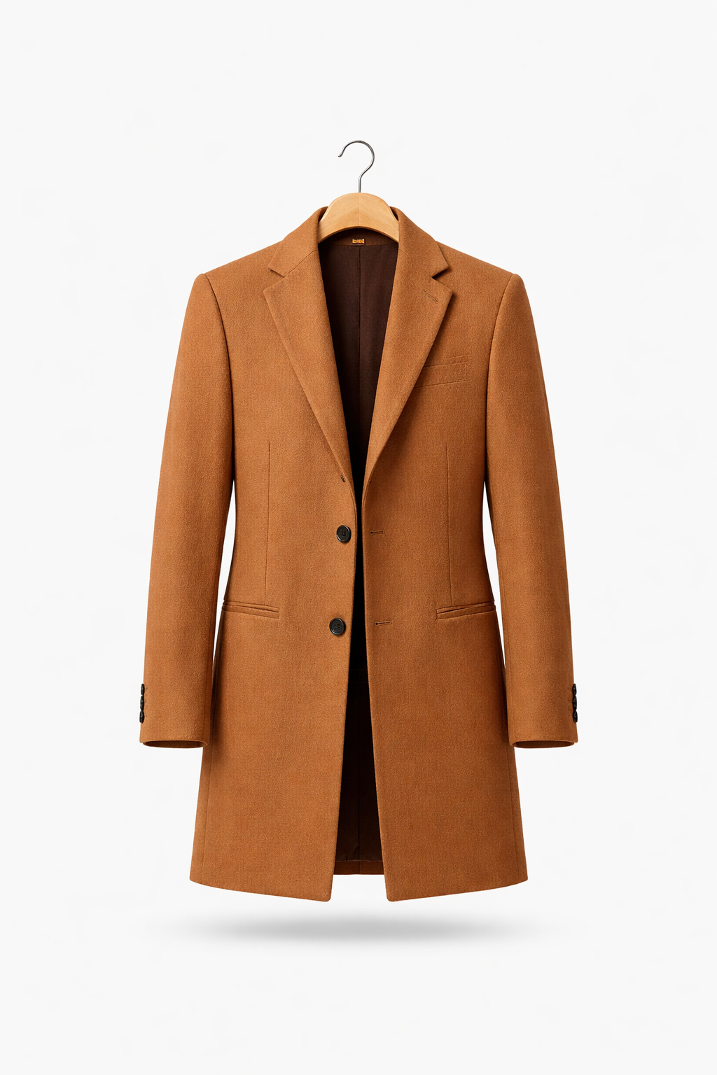 Men’s Structured Long Overcoat with Clean Notched Collar