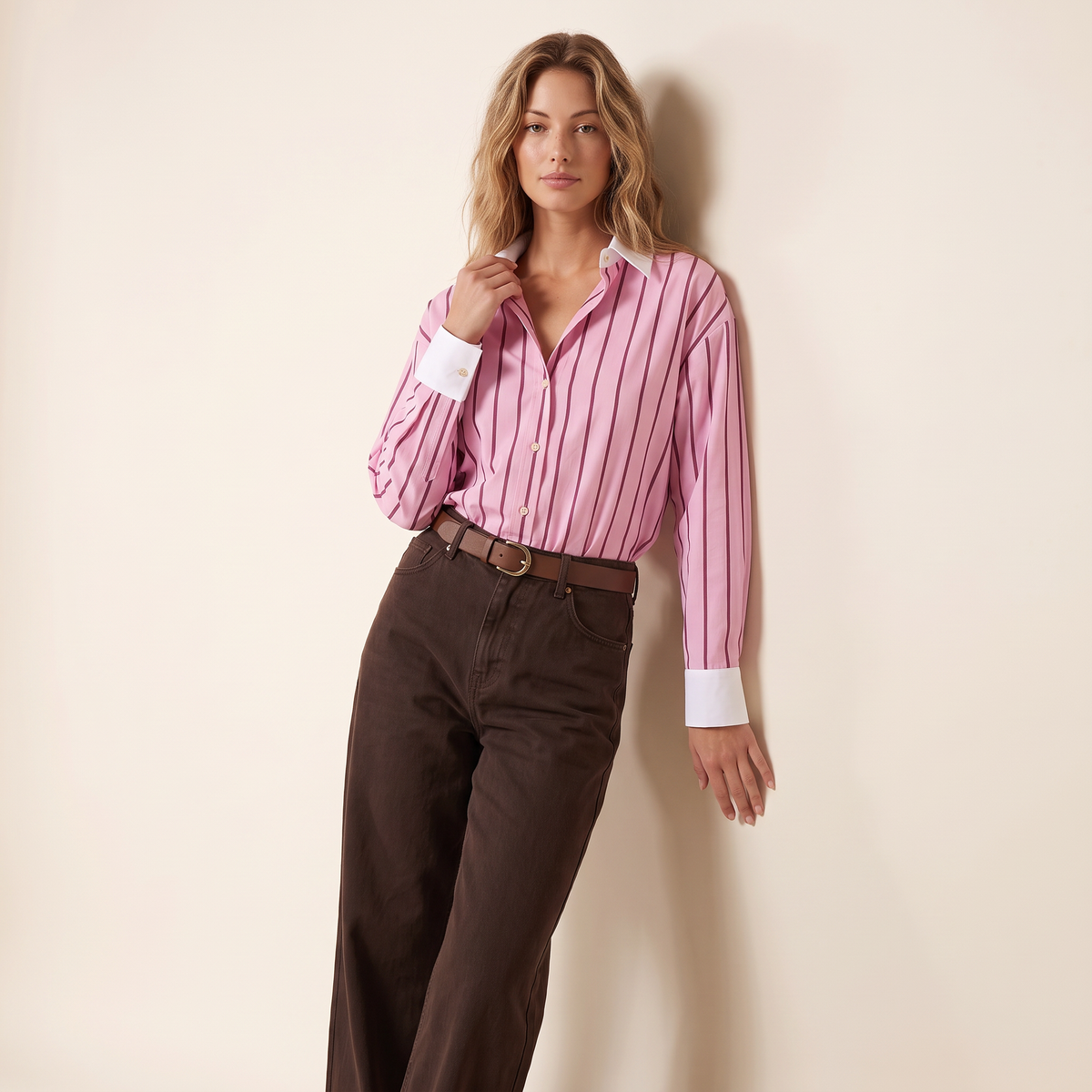 Parissa Gestreepte Blouse met Contrasterende Kraag