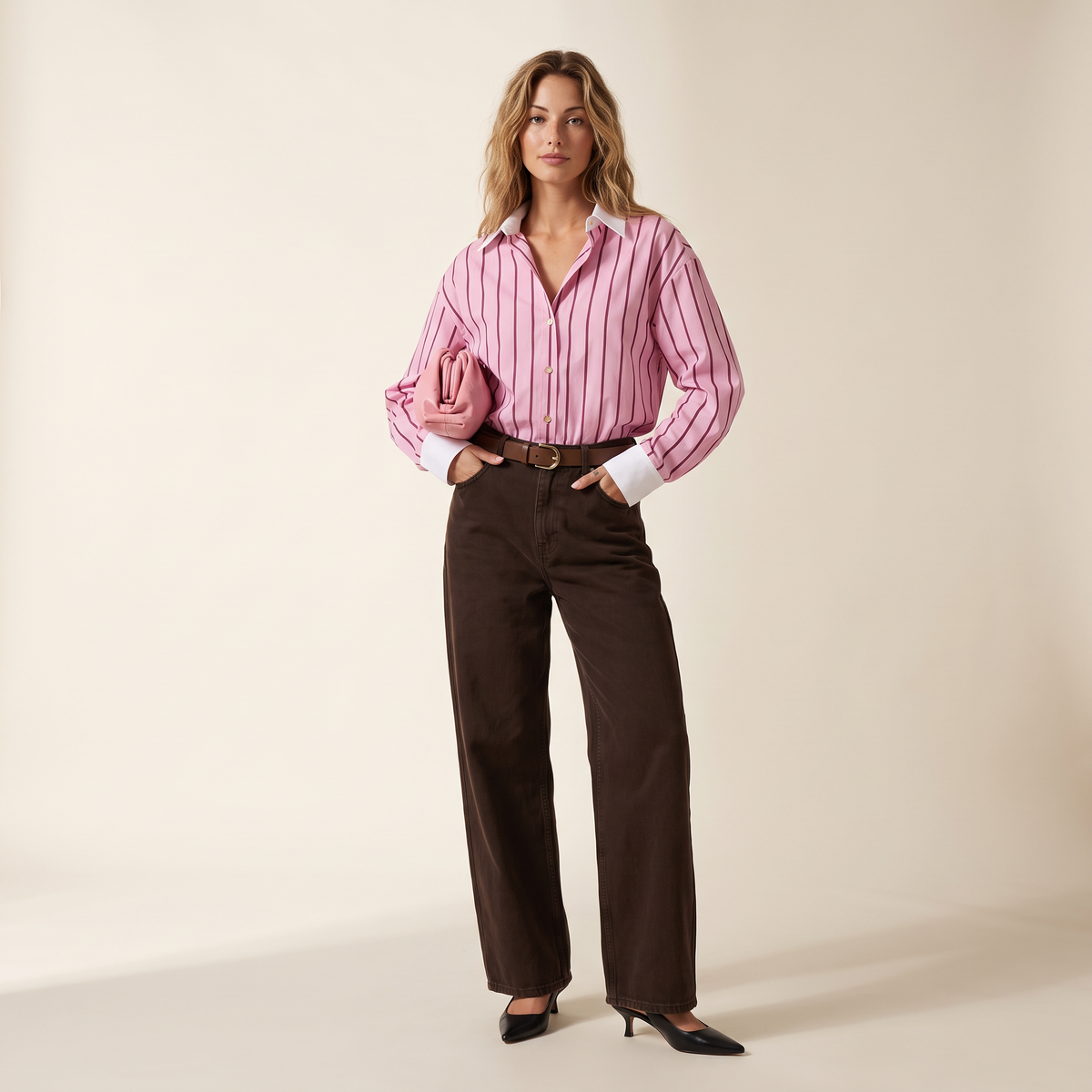 Parissa Gestreepte Blouse met Contrasterende Kraag