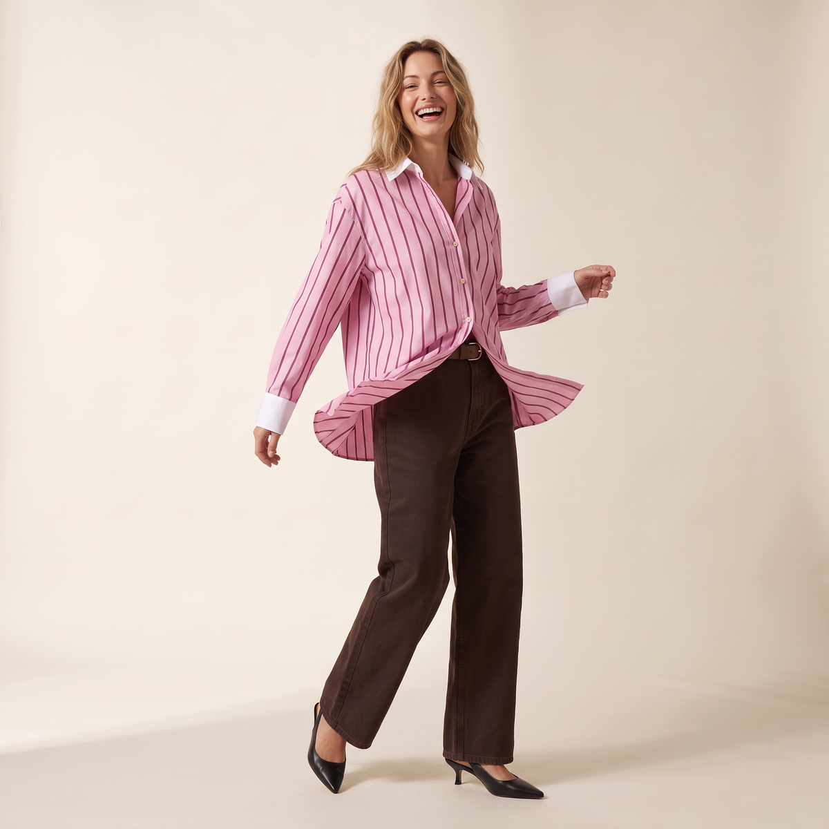 Parissa Gestreepte Blouse met Contrasterende Kraag