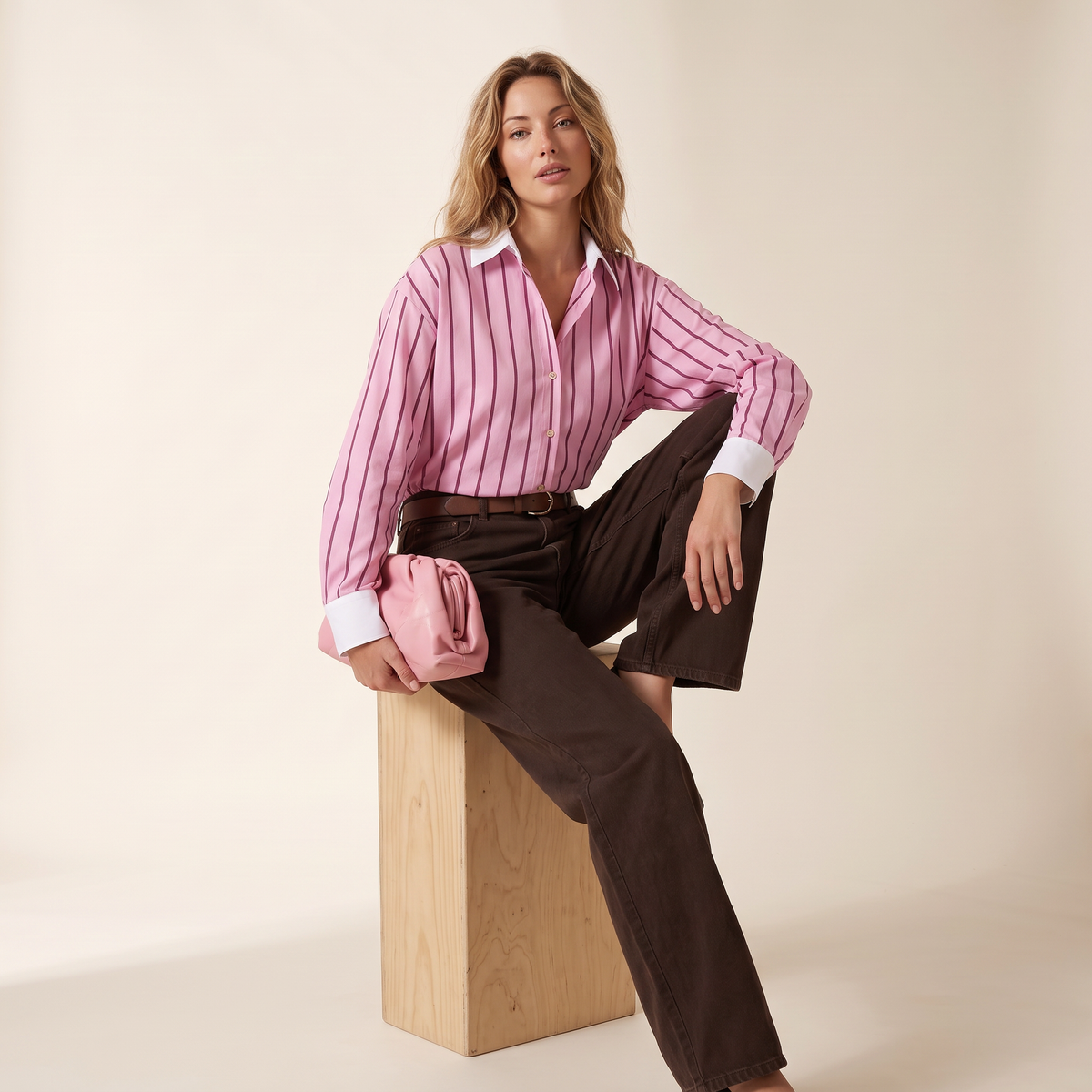 Parissa Gestreepte Blouse met Contrasterende Kraag