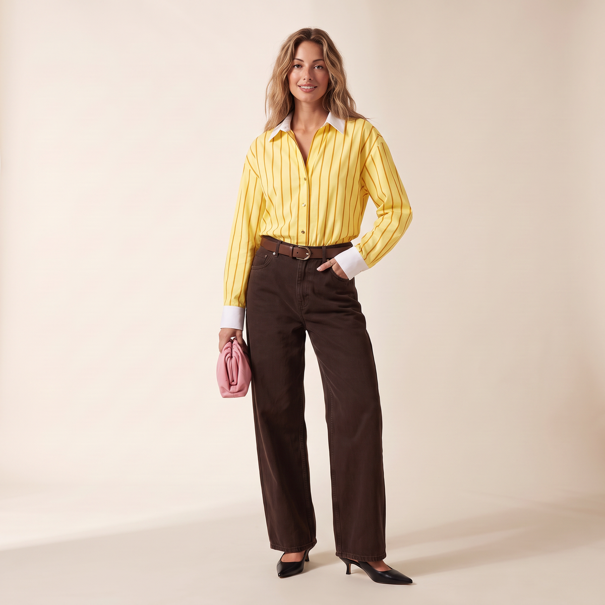 Parissa Gestreepte Blouse met Contrasterende Kraag