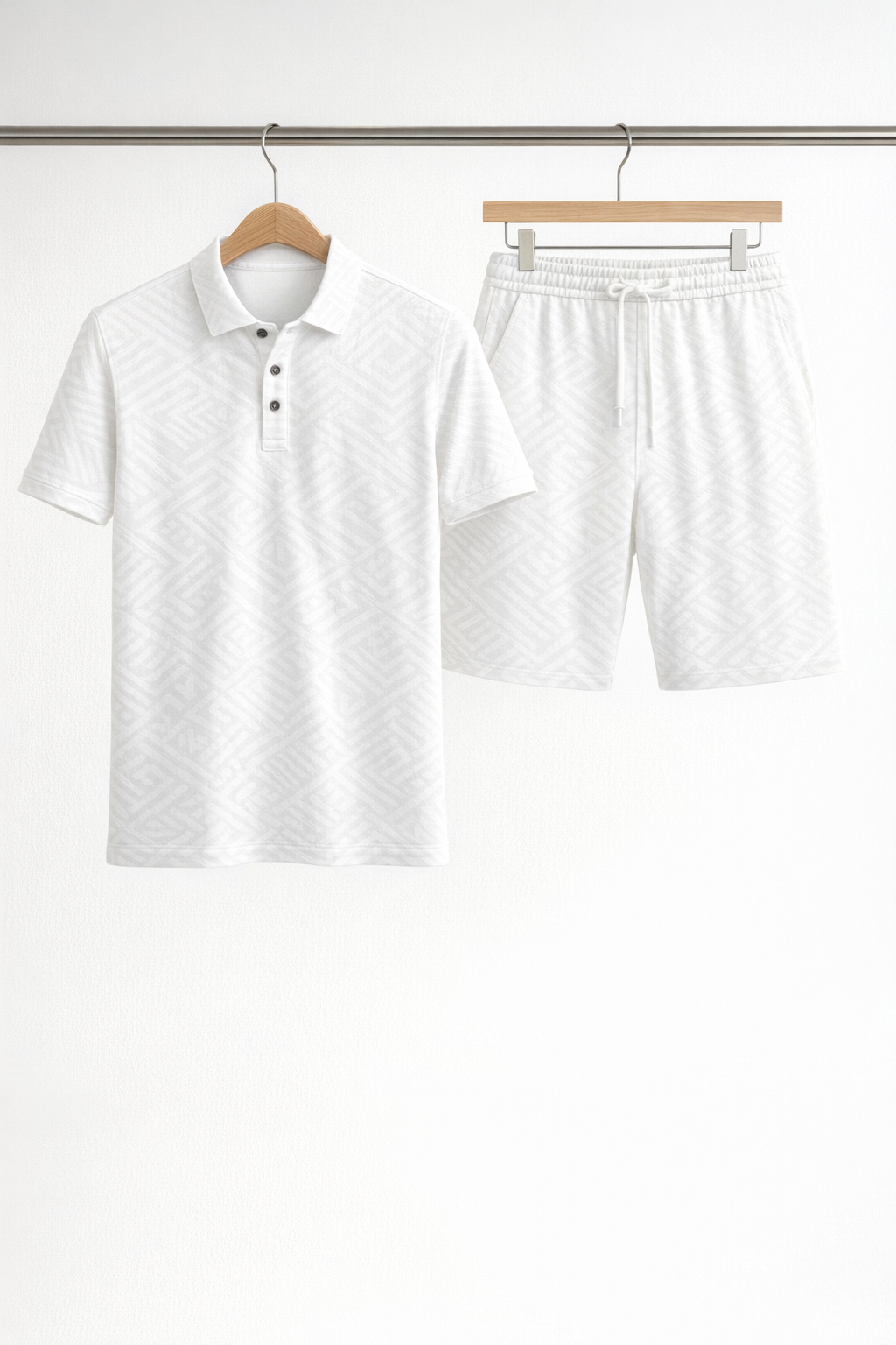Jacquard Polo and Drawstring Shorts Set
