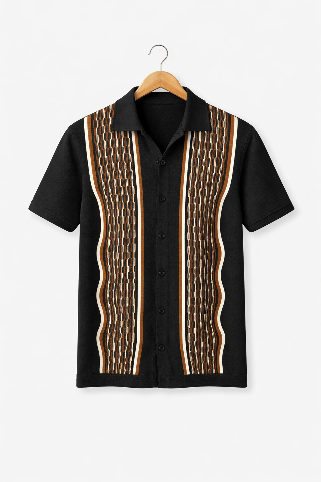 Vertical Stripe Textured Knit Button Shirt