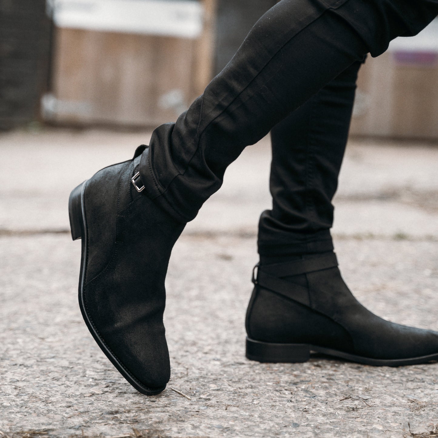 Men’s Black Suede Buckle Ankle Boot