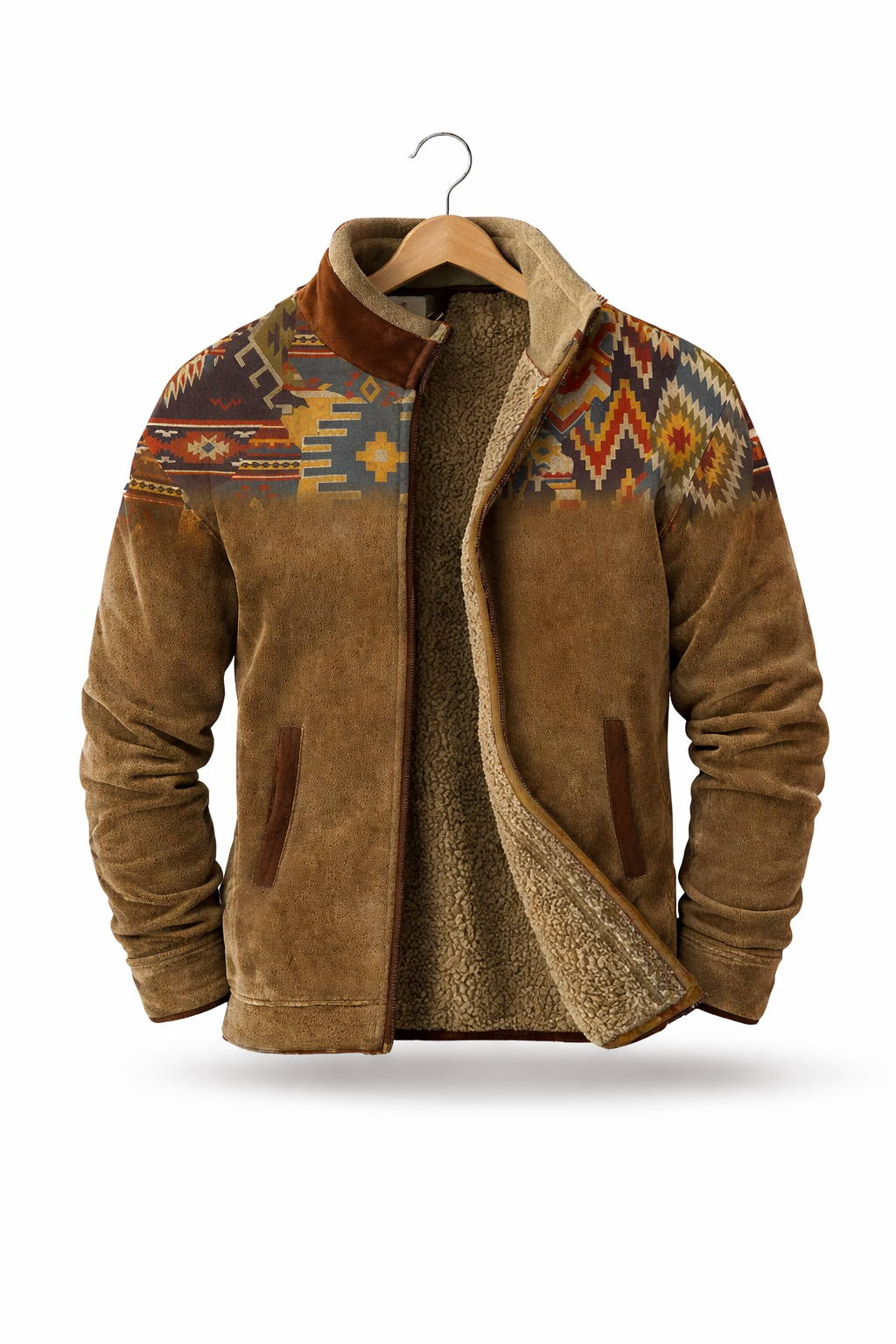 Men’s Fleece-Lined Zip Jacket With Patterned Sleeves