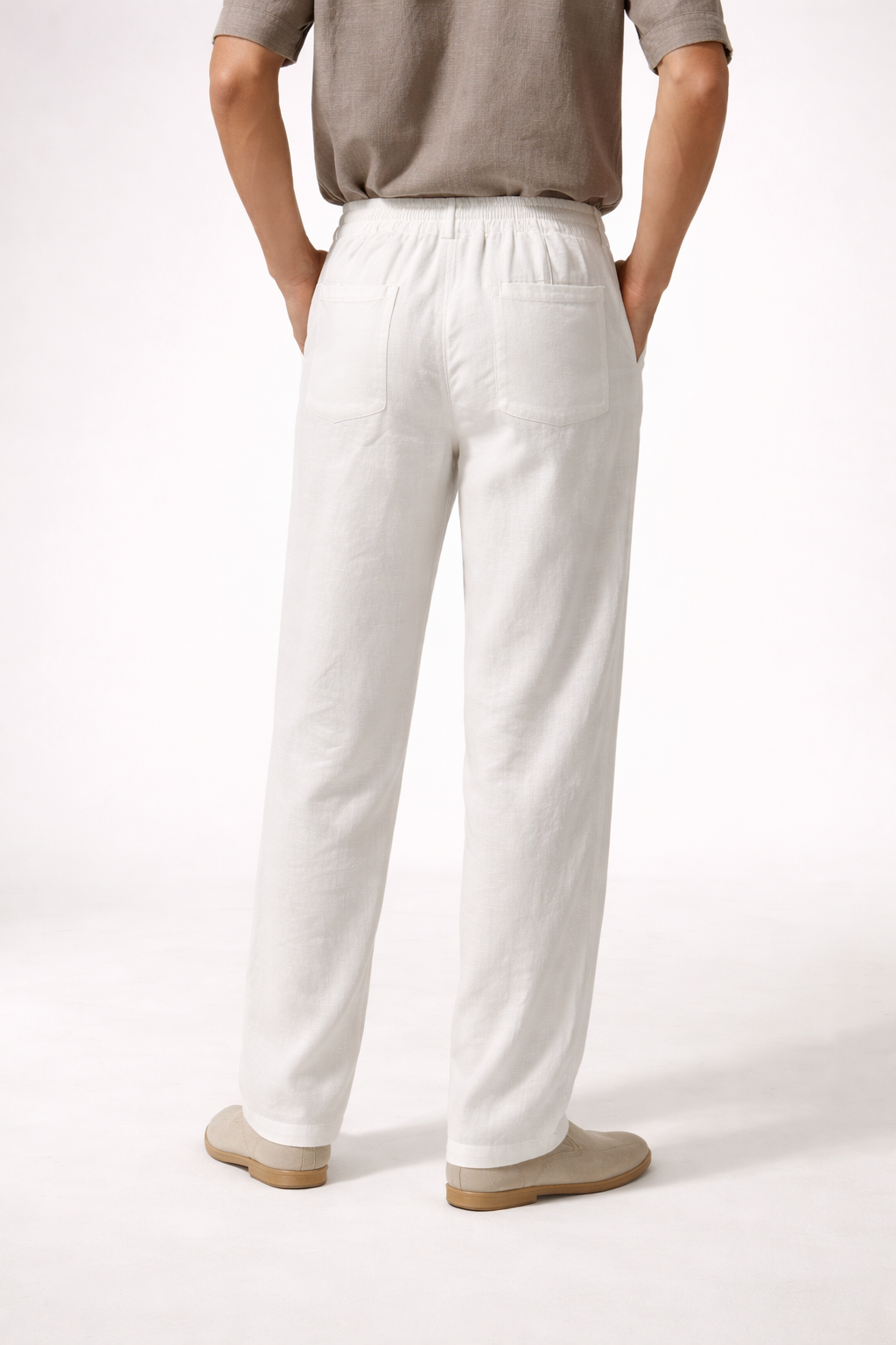 Men’s Linen Home Lounge Pants with Elastic Waist and Straight Leg