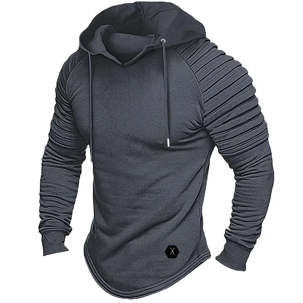 Men’s Long Sleeve Hooded Knit Top With Ribbed Sleeve Panels