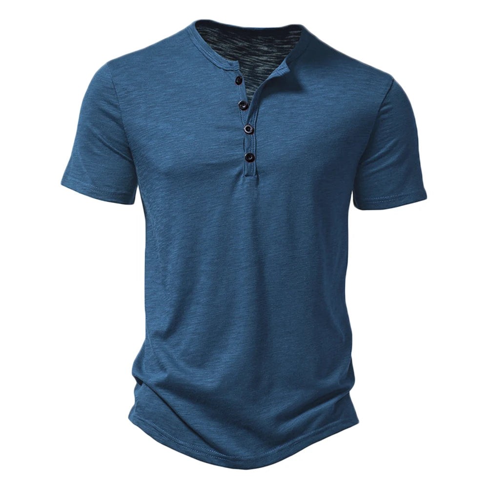 Men’s Short Sleeve Henley Shirt With Button Placket