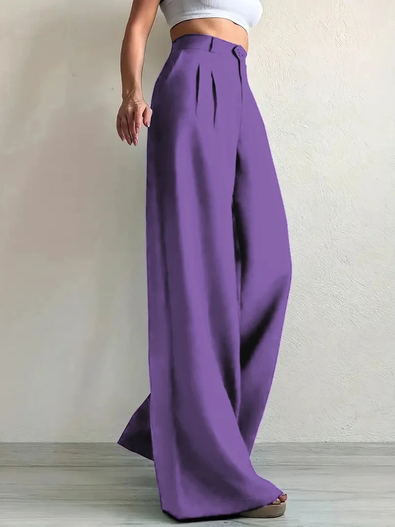Pant women 2026 casual New elegant solid color button waist wide leg long trousers men's clothing