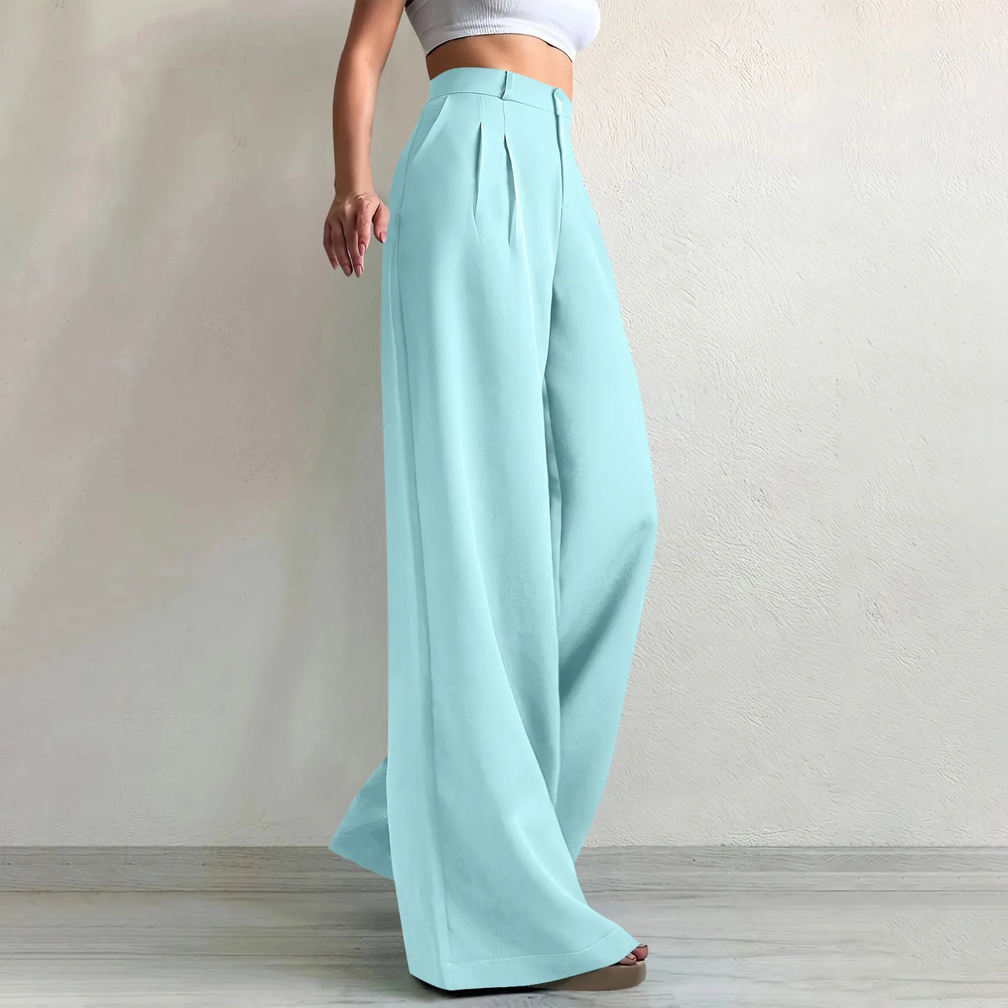 Pant women 2026 casual New elegant solid color button waist wide leg long trousers men's clothing