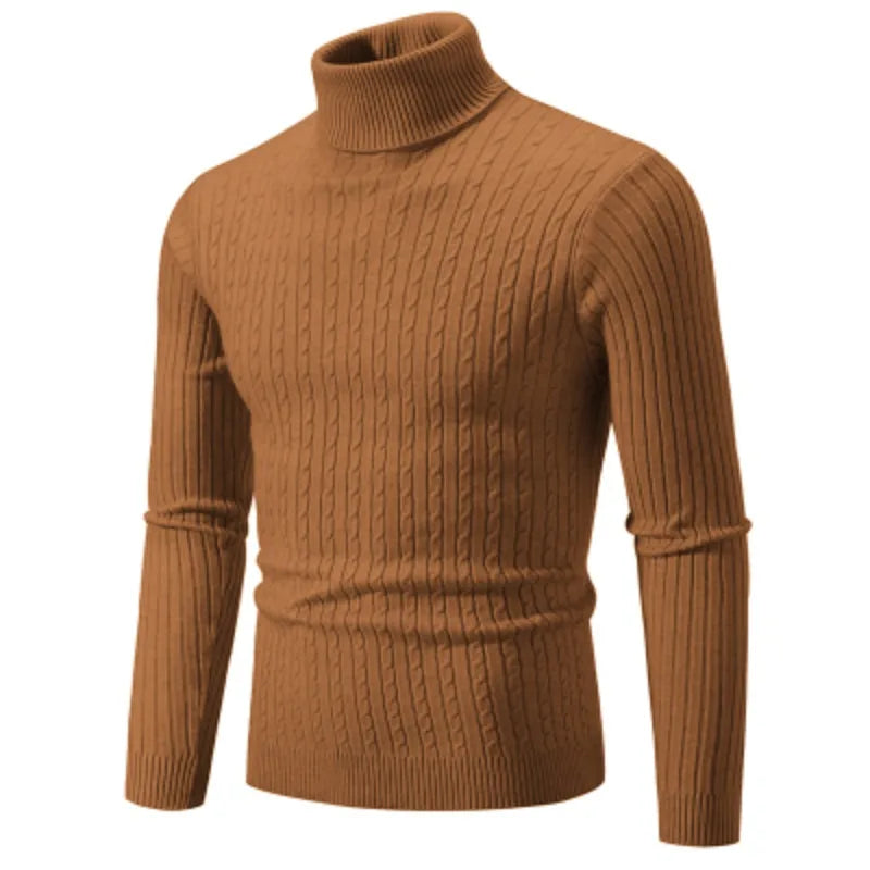 Men’s Cable Knit Turtleneck Long Sleeve Sweater