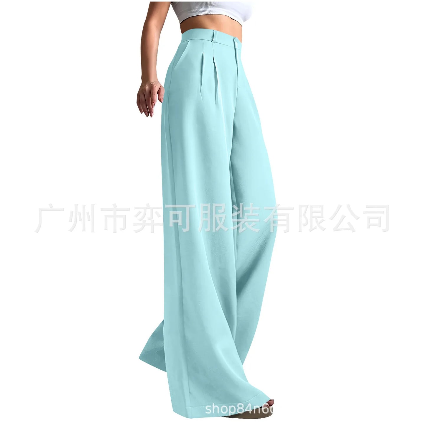 Pant women 2026 casual New elegant solid color button waist wide leg long trousers men's clothing