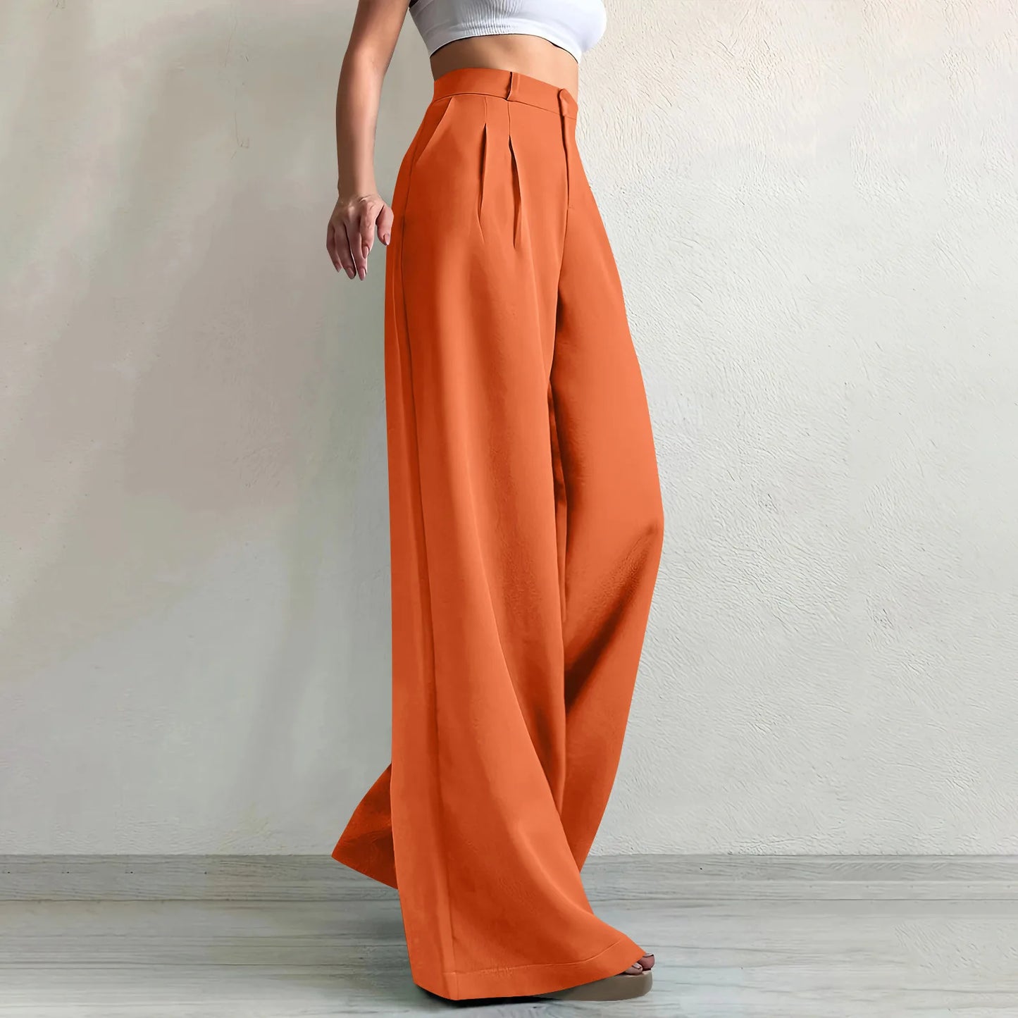 Pant women 2026 casual New elegant solid color button waist wide leg long trousers men's clothing