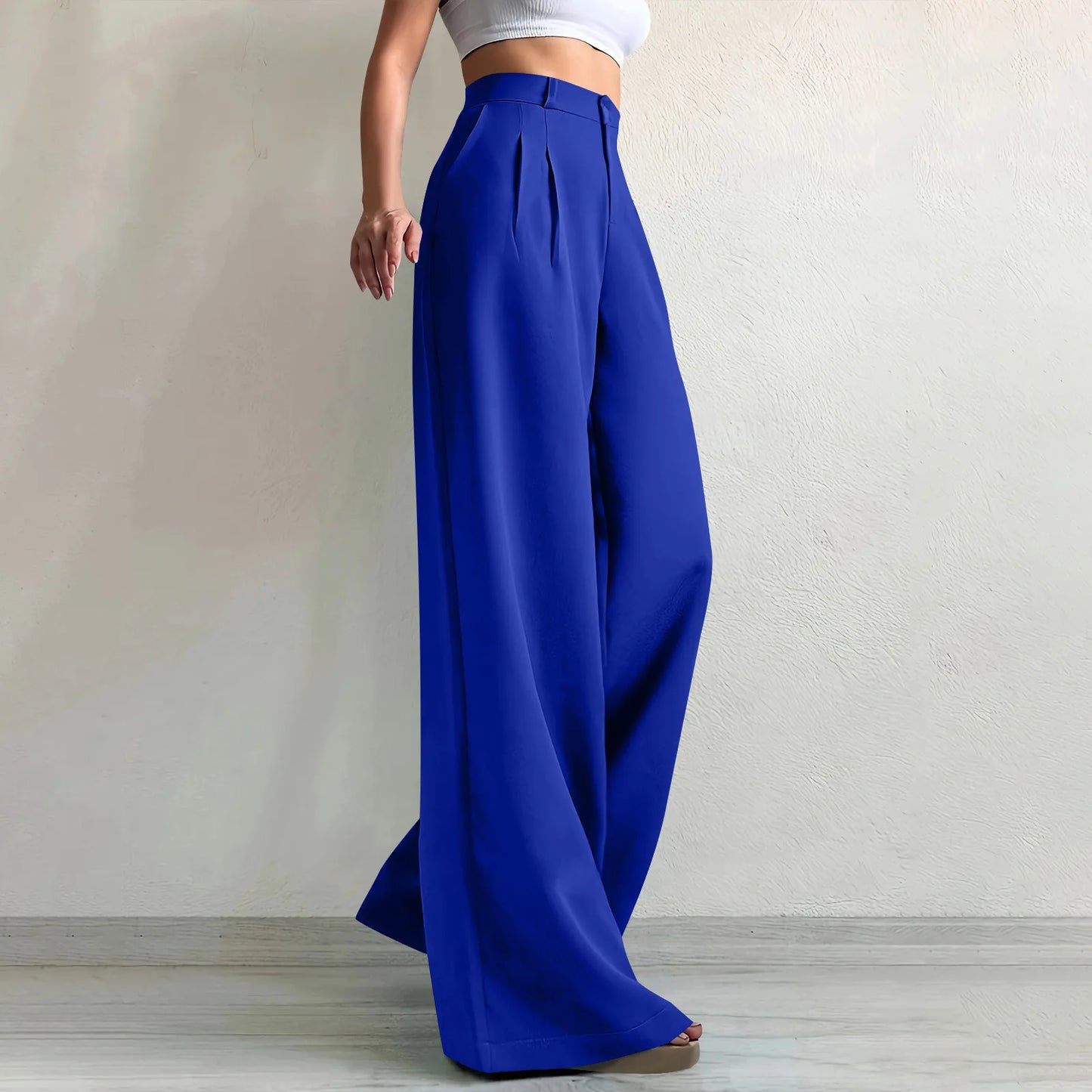 Pant women 2026 casual New elegant solid color button waist wide leg long trousers men's clothing