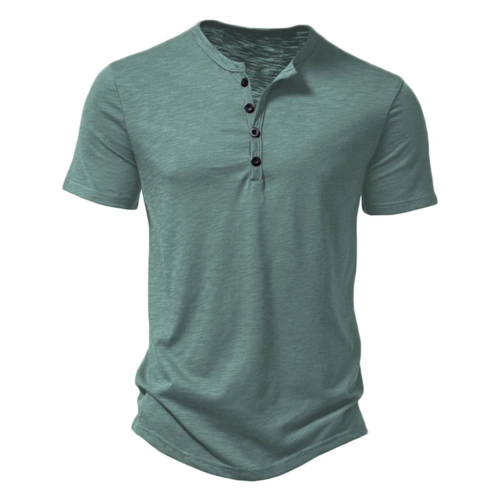 Men’s Short Sleeve Henley Shirt With Button Placket