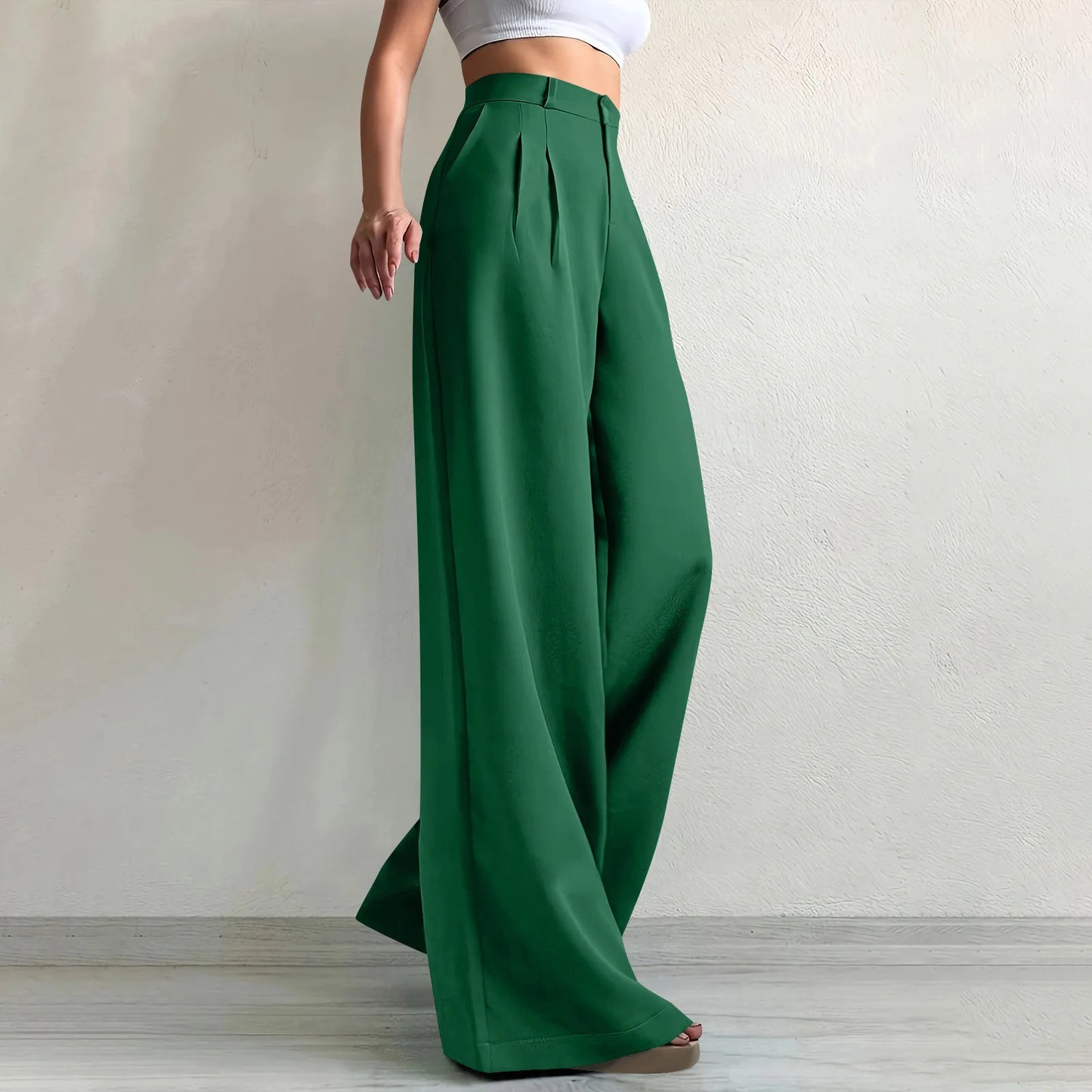 Pant women 2026 casual New elegant solid color button waist wide leg long trousers men's clothing