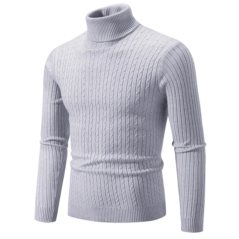 Men’s Cable Knit Turtleneck Long Sleeve Sweater