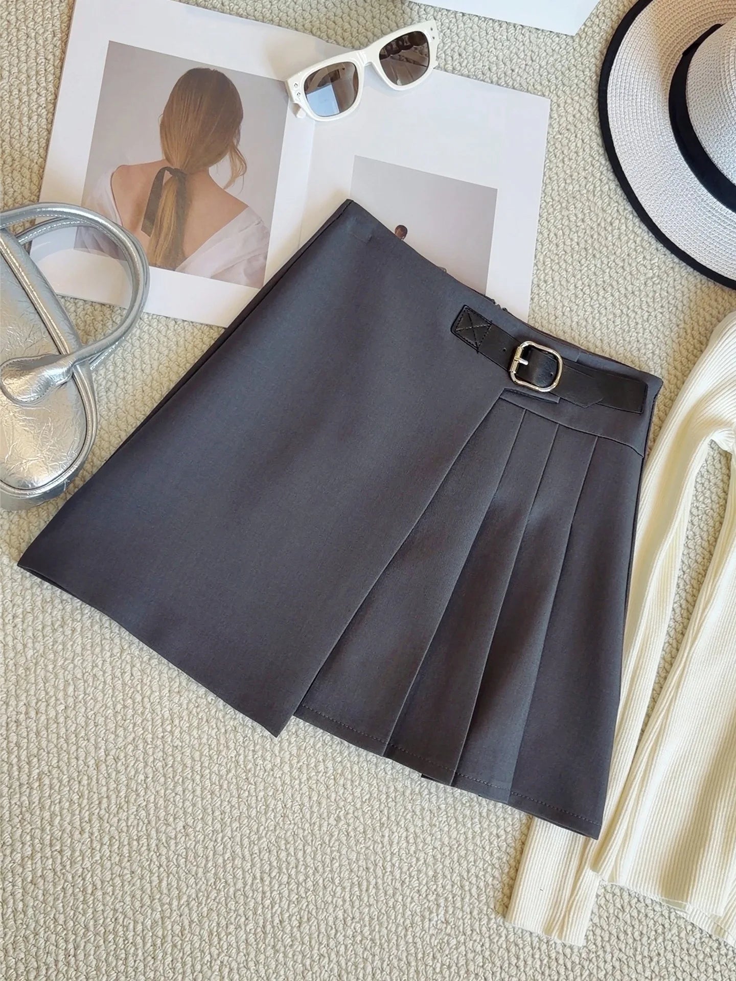 OCEANLOVE Women Skirts Solid Irregular Spring Summer A-line Versatile Mini Skirt Korean Fashion Preppy Style Faldas Mujer