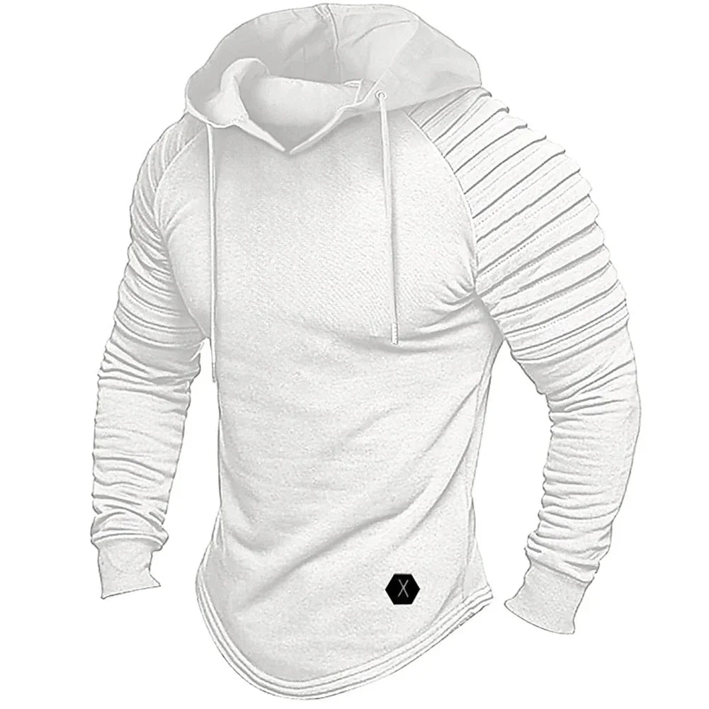Men’s Long Sleeve Hooded Knit Top With Ribbed Sleeve Panels