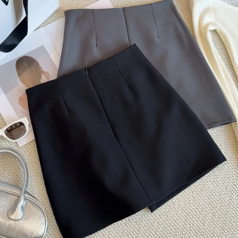 OCEANLOVE Women Skirts Solid Irregular Spring Summer A-line Versatile Mini Skirt Korean Fashion Preppy Style Faldas Mujer