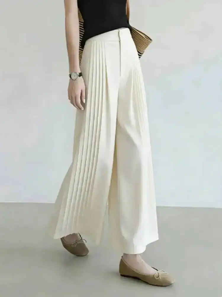 [EAM] Casual Style Solid Color High Waist Pleated Design Wide Leg Straight Leg Pants Daily Women 2026 Autumn New Item 31B0609