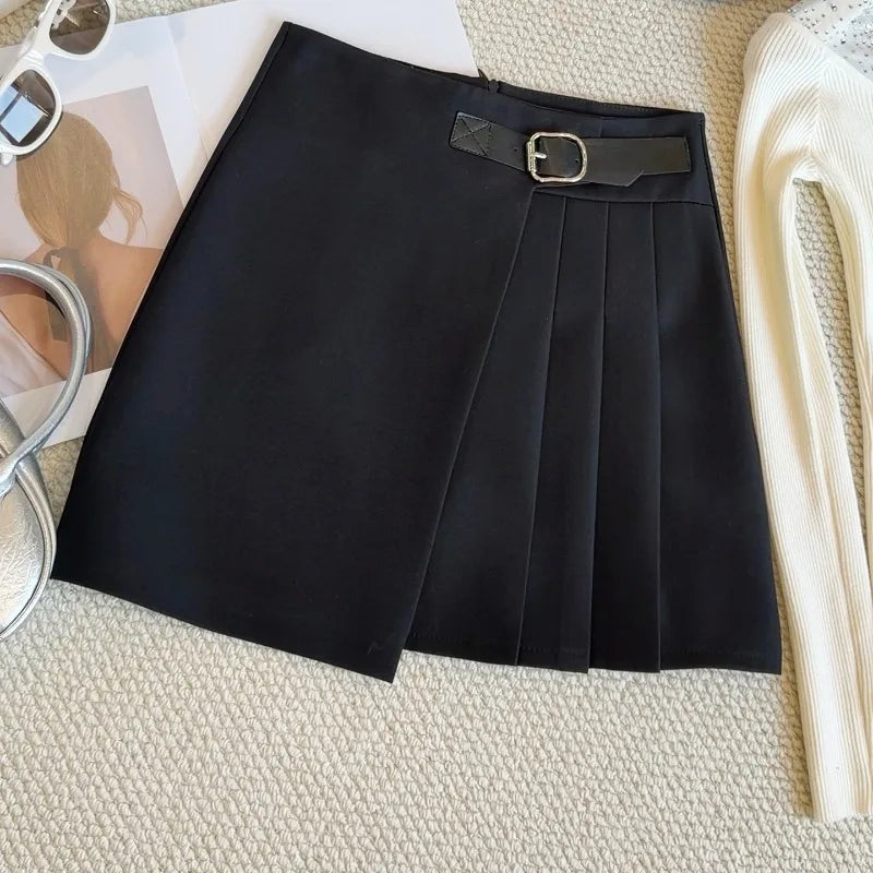 OCEANLOVE Women Skirts Solid Irregular Spring Summer A-line Versatile Mini Skirt Korean Fashion Preppy Style Faldas Mujer