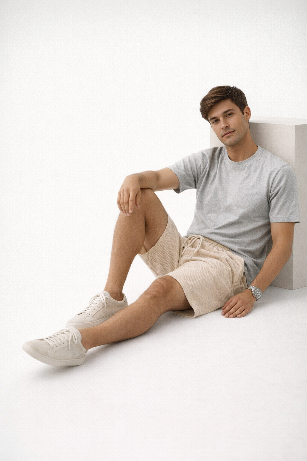 Ribbed Corduroy Drawstring Shorts
