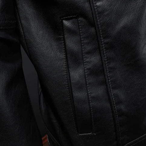 Men’s Black Coated Textile Button Front Jacket with Structured Panel Detailing