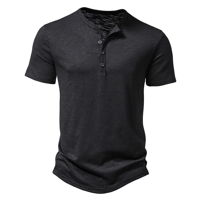 Men’s Short Sleeve Henley Shirt With Button Placket
