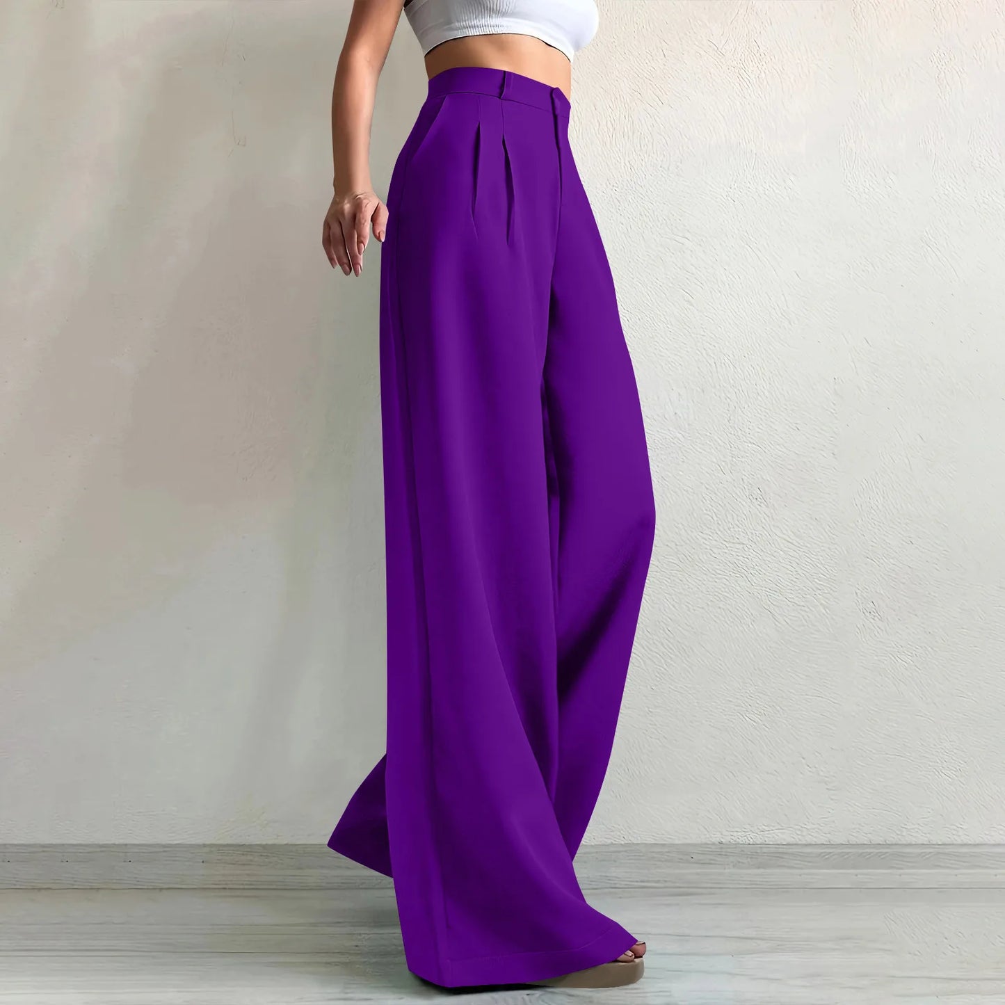 Pant women 2026 casual New elegant solid color button waist wide leg long trousers men's clothing