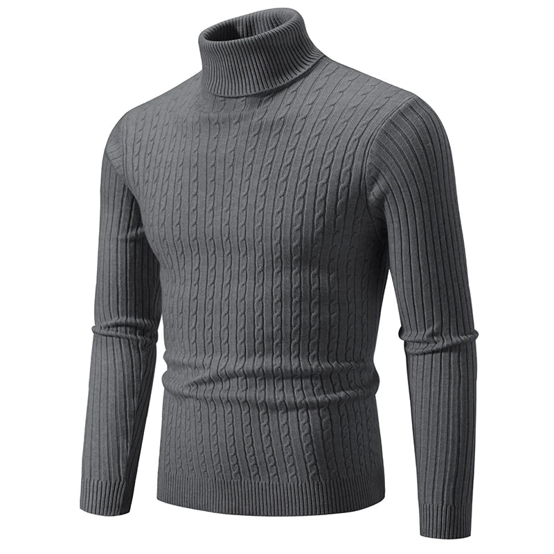 Men’s Cable Knit Turtleneck Long Sleeve Sweater
