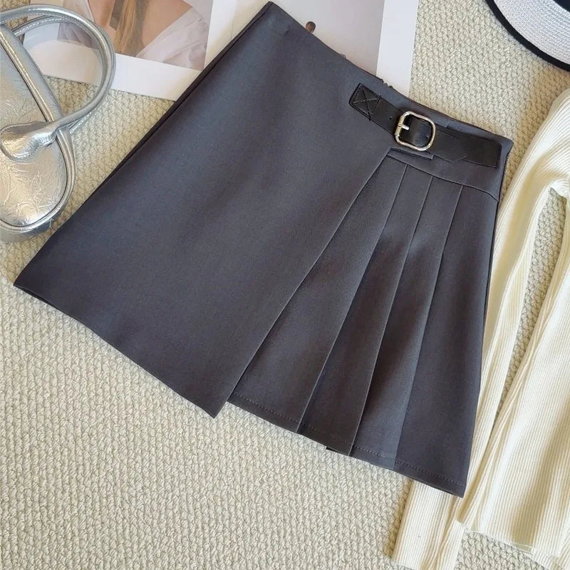 OCEANLOVE Women Skirts Solid Irregular Spring Summer A-line Versatile Mini Skirt Korean Fashion Preppy Style Faldas Mujer