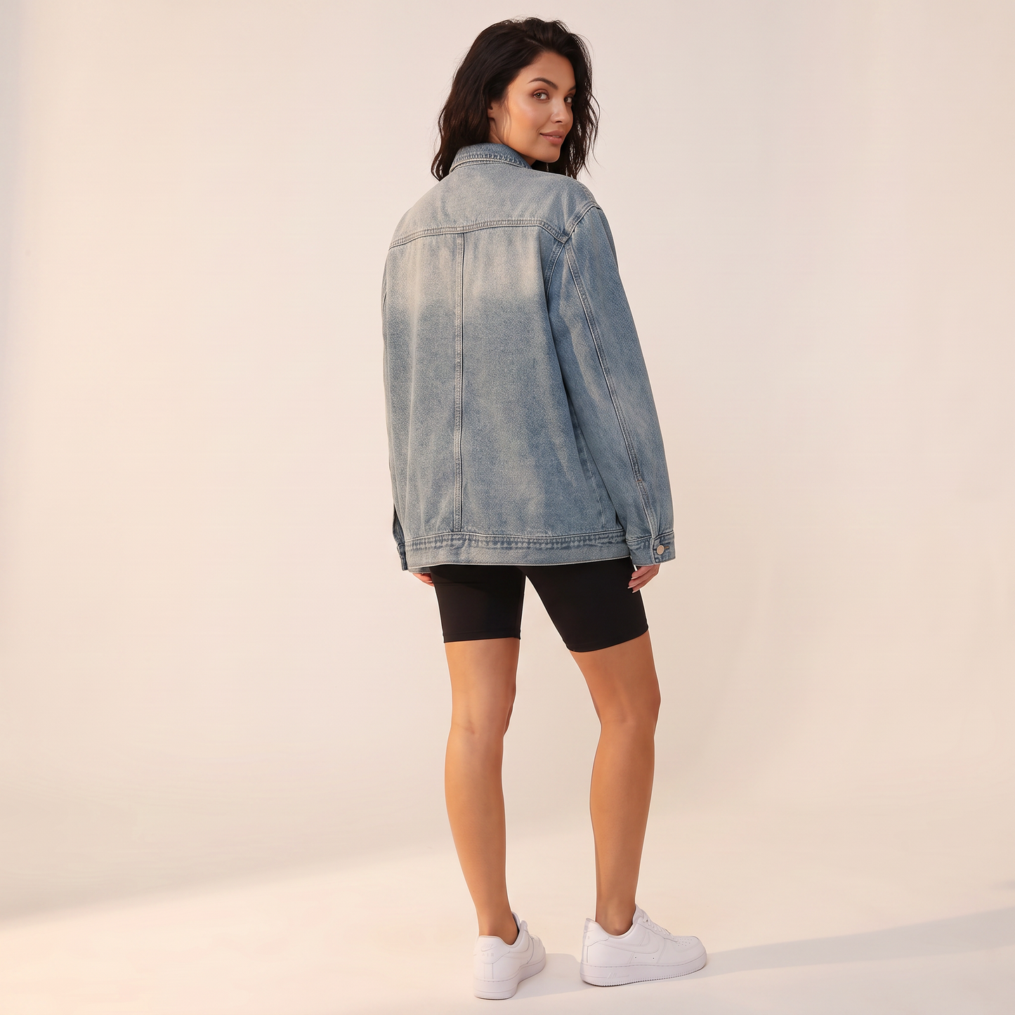 Kaia Asymmetrisch Denim Jack met Hoge Kraag