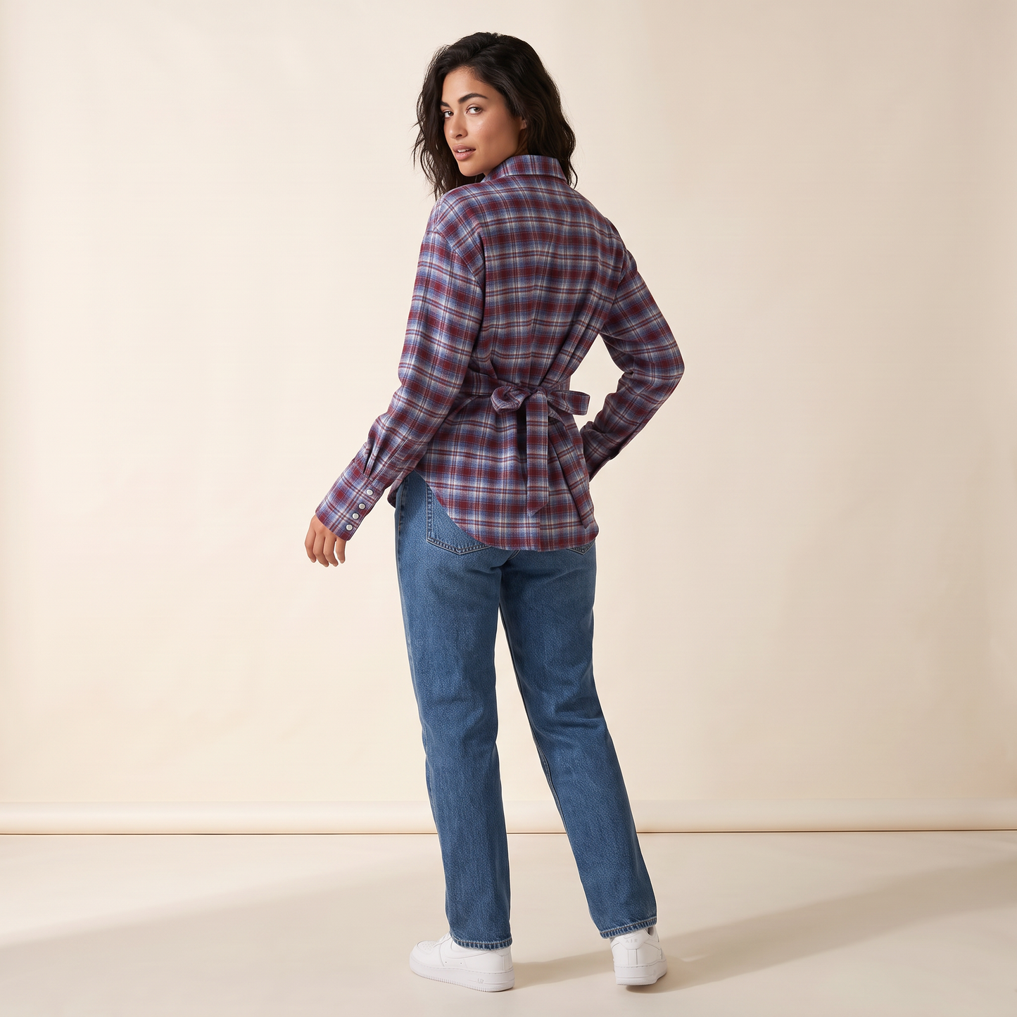 Dahlia Geruite Blouse met Tailleband